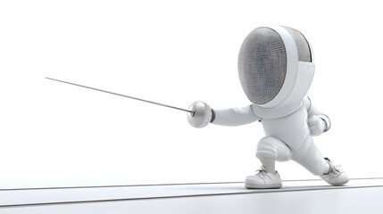 Animated Character in Fencing Pose with Sword on a White Background