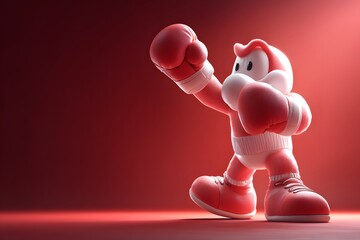 Cute cartoon character in boxing gear posing with raised fist