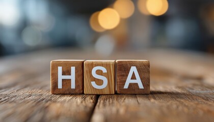 Beautiful Wooden Table With Fsa Or Hsa Symbol Turned A Cube And Changed To Hsa Health Savings Account On White Background For Business Purposes.