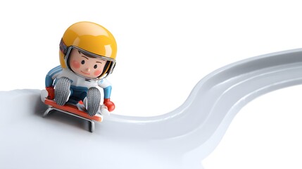 Cute Toy Racer on Sled Sliding Down a White Smooth Surface
