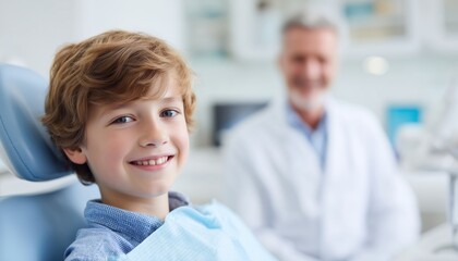 Fototapeta premium Child In Dental Chair Looking Lovely As Dentist Expresses Satisfaction After Successfully Repairing Teeth In The Procedure.