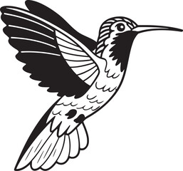 Black and white illustration of a hummingbird in flight