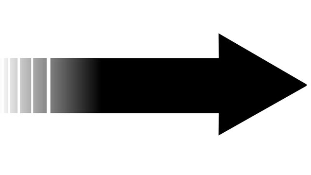Dynamic black arrow with a fading tail effect pointing to the right, symbolizing speed, direction, and progress.
