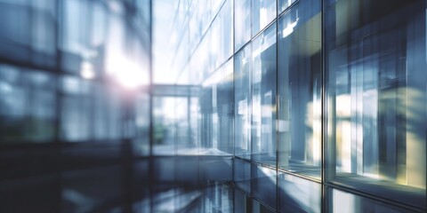 Abstract view of blurred glass panels in a modern building with soft outdoor light creating an ethereal atmosphere