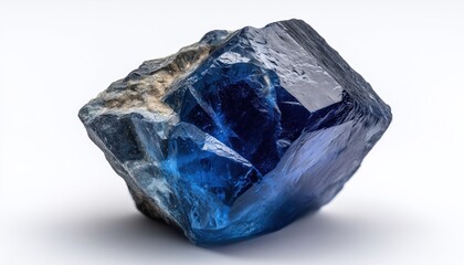 Obraz premium Close-Up Image Of A Raw Sapphire Crystal On A White Background Ideal For Gemology, Jewelry, Or Educational Purposes.