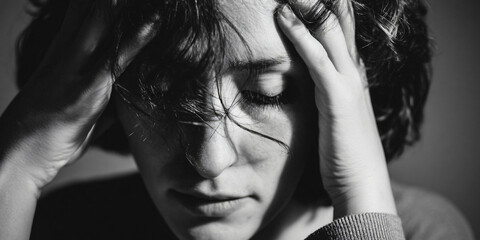 A person experiencing emotional distress finds comfort in a quiet moment of reflection and self care seeking inner peace and mental wellness