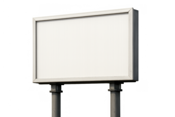 Blank billboard banner advertising sign on posts with empty white space for custom text, transparent background