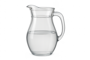Glass pitcher holding water on transparent background