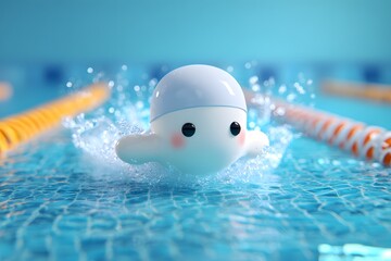 Playful Swimming Toy in Water Splash at Blue Poolside Environment