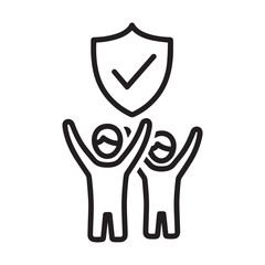 Two people holding up a shield with a checkmark, representing security and protection