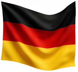 Naklejka premium Federal Republic of Germany Official State Symbol. National Flag of German Waving In The Wind Against The Blue Sky Image. Close Up On Blowing Sign. Flagpole Illustration. Close-Up Of The Surface