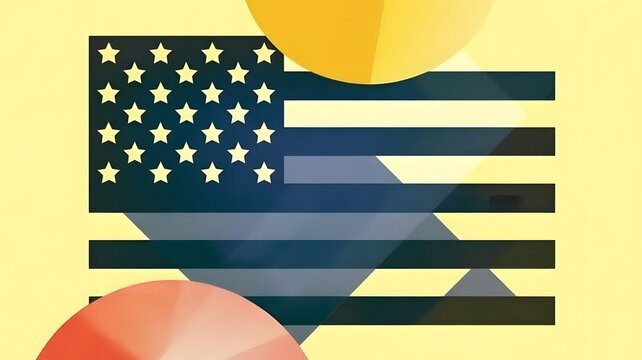 Abstract american flag with colorful circles on yellow background