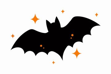 Halloween Bat Silhouette with Sparkle Stars - Spooky Autumn Vector Art