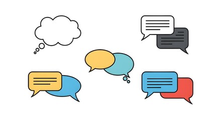 Animated Communication Icons with Chat Bubbles and Speech Symbols in Flat Design for Digital Messaging Concept