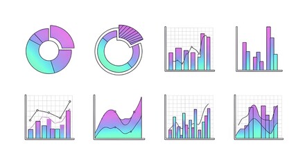 Colorful Infographic Pie Charts and Bar Graphs Showing Data Analysis and Statistical Visualization