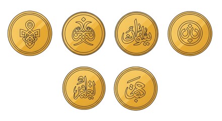 Bitcoin Cryptocurrency Icons in Golden Style Representing Modern Digital Economy