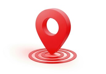 Bright red location pin icon with concentric circles on a white background
