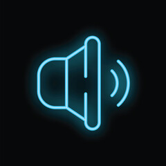 Neon sound icon glowing on a black background, representing the concept of audio and music