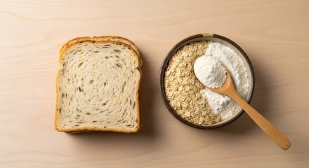 Fresh, healthy, organic sliced bread on a wooden table for a natural breakfast meal