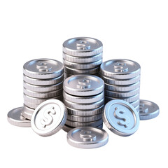 A shiny pile of silver dollar coins stacking up 3D Render Icon Illustration Cute Cartoon Style