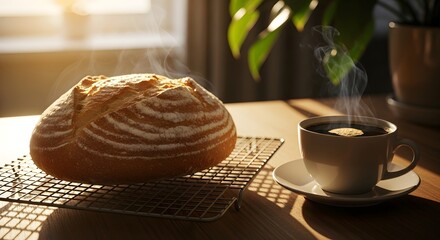 Cup of coffee with cookies and cake on a breakfast plate in a cafe setting