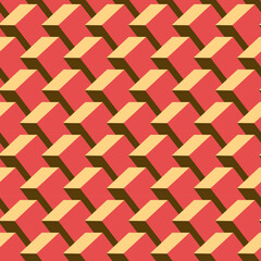 Vector seamless geometric 3d pattern. Modern cubes repeatable background. Retro fun design. Decorative color 3d tile block endless texture