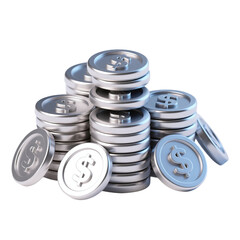 Obraz premium Pile of Silver Coins Stacked Dollars Money Currency Wealth 3D Render Icon Illustration Cute Cartoon Style