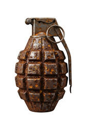 Rusted Metal Grenade with Grid Pattern and Aged Texture Isolated on White or Transparent Background