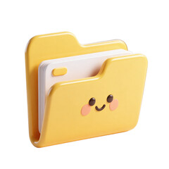 Plain Yellow Folder Smiling Face Document Organizer Storage 3D Render Icon Illustration Cute Cartoon Style