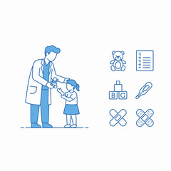 Caring doctor giving toy to child patient, showcasing pediatric healthcare, wellness checkups, and compassionate medical care for children in friendly clinic