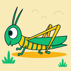 Cute Cartoon Grasshopper Illustration for Children's Educational Content
