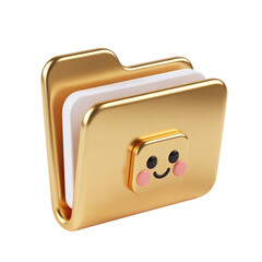 Plain Golden Folder with Cute Smiling Face 3D Render Icon Illustration Cute Cartoon Style