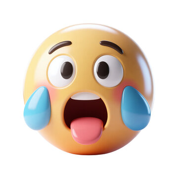 Thirsty Face Emoji Exhausted Tongue Out Sweat Drops 3D Render Icon Illustration Cute Cartoon Style