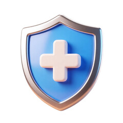 Shield with Plus Symbol 3D Render Icon Illustration Cute Cartoon Style Health Protection Safety Medical Insurance Security Icon