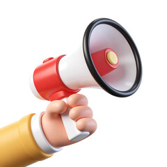 Cartoon Hand Holding Megaphone Announcing Marketing Promotion 3D Render Icon Illustration Cute Cartoon Style