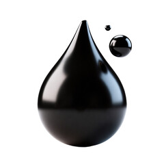 Glossy Black Oil Drop and Liquid Droplets 3D Render Icon Illustration Cute Cartoon Style Design