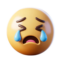 Emotional Crying Hard Face Emoji 3D Render Icon Illustration Cute Cartoon Style Digital Object
