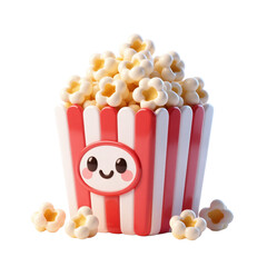 Delicious Popcorn Box Container Striped Red White 3D Render Icon Illustration Cute Cartoon Style