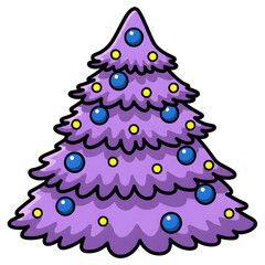 Purple Christmas tree illustration with blue and yellow ornaments