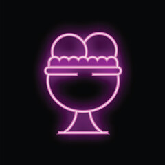 Glowing neon sign of a delicious ice cream sundae with whipped cream and cherries
