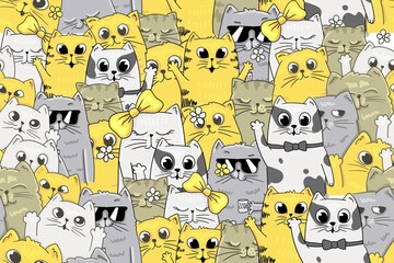 seamless pattern colorful cute cat backgound