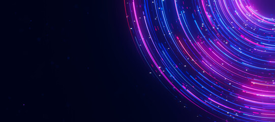 Bigdata light speed data flow U-turn top view. Abstract digital data stream of quantum computing. Cyberspace of qubit trails. Modern tech information transmission.