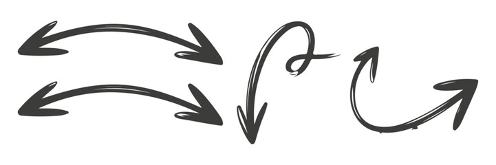 Fototapeta premium Hand-Drawn Sketch Arrow Collection - Set of Doodle Style Curved Directional Symbols, featuring Horizontal, Vertical, and U-shaped Pointers. Editable stroke. Vector illustration