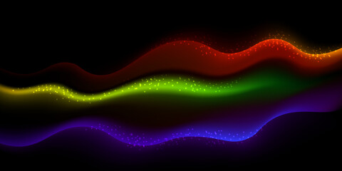 Abstract colorful sparkling waves on black background.