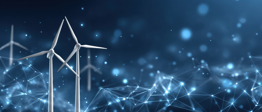 Wind turbine array with networked data visualization conveying clean energy innovation
