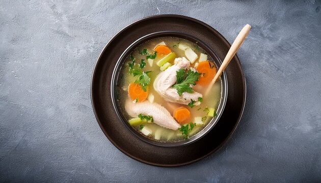 hot chicken soup top view ai generative
