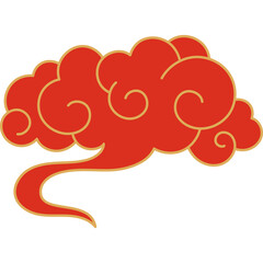Traditional Chinese Red Cloud With Golden Outline On Transparent Background Decorative Element