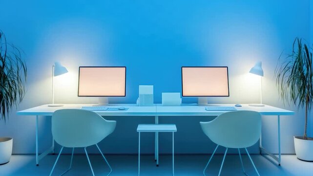 A desk with two computer monitors, perfect for multi-tasking or gaming setup