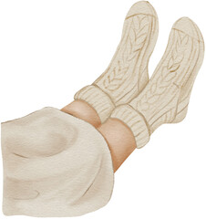 Watercolor legs in cozy socks illustration