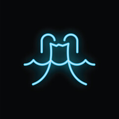 Blue neon sign depicting a volcano erupting with lava, water and smoke on a black background